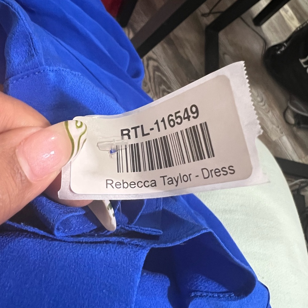 0313 Rebecca Taylor 100% silk ruffle hem cobalt blue dress sz 0 - Picture 7 of 8